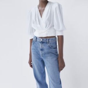 Zara deep surplice neck white crop top